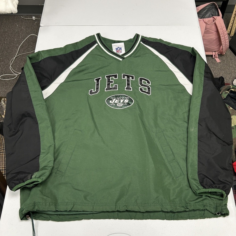 NFL New York Jets Windbreaker Pullover Mens XL Green V-Neck Mesh Lined F2